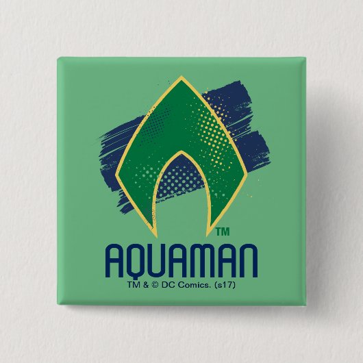 Justice League | Brush & Halftone Aquaman-Symbol Button (Vorderseite)