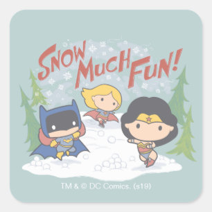 Justice League Chibi Schneeballschlacht Quadratischer Aufkleber