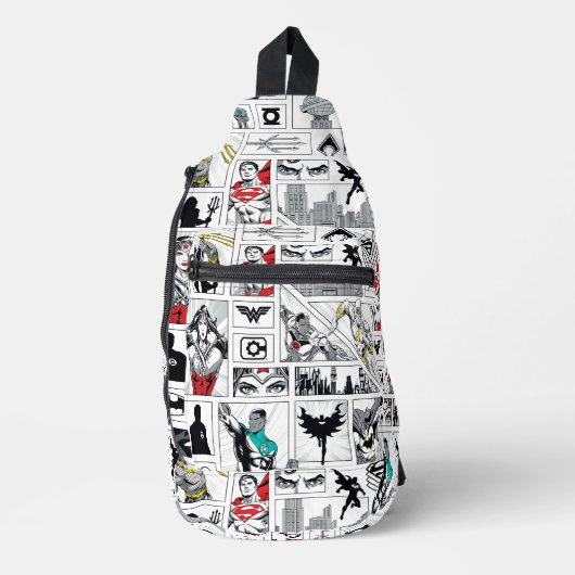 Justice League Heldentafel-Muster Crossbody Bag (Vorderseite)