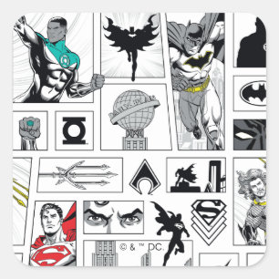 Justice League Heldentafel-Muster Quadratischer Aufkleber