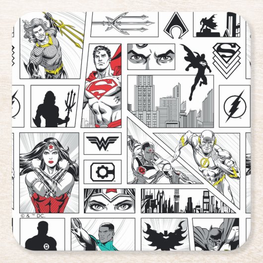 Justice League Heldentafel-Muster Rechteckiger Pappuntersetzer (Vorderseite)