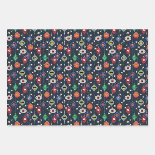 Justice League Holiday Bauble Pattern Geschenkpapier Set (Vorderseite)