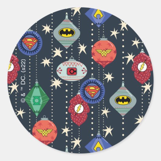 Justice League Holiday Bauble Pattern Runder Aufkleber (Vorderseite)