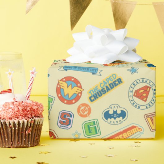 Justice League Superhelden-Abzeichen-Muster Geschenkpapier (Geburtstagsparty)