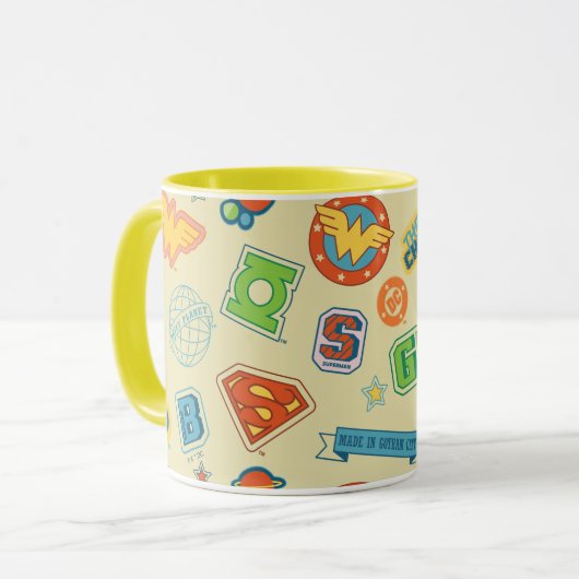 Justice League Superhelden-Abzeichen-Muster Tasse (Vorderseite Links)