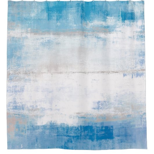 "Justieren Sie" blaue und graue abstrakte Kunst Duschvorhang (Vorderseite)