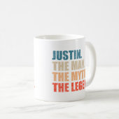 Justin der Mann der Mythos die Legende Kaffeetasse (VorderseiteRechts)