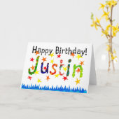 "Justin" Geburtstags-Karte Karte (Gelbe Blume)