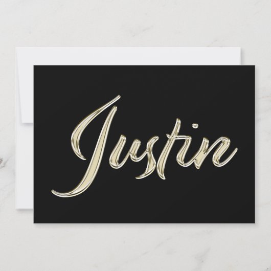 Justin Name white gold Handwriting Karte (Vorderseite)