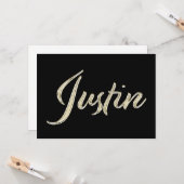Justin Name white gold Handwriting Karte (Vorderseite/Rückseite Beispiel)