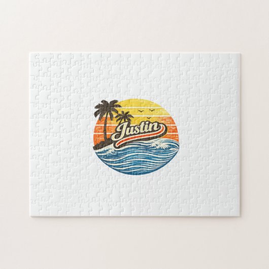 Justin Retro-Sonnenuntergangs-Name-Design Puzzle (Horizontal)