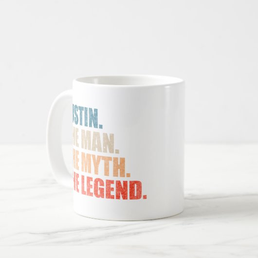 Justin The Man The Myth The Legend Kaffeetasse (Vorderseite Links)