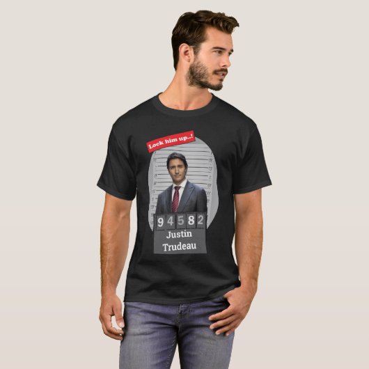 Justin Trudeau 🤣 Funny Mugshot Novelty T - Shirt (Vorne ganz)