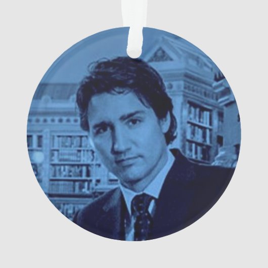 Justin Trudeau Portrait 2014 in blau Ornament (Rückseite)