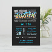 Justin your name graffiti logo Brick Wall Paint Einladung (Stehend Vorderseite)