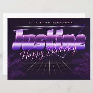 Justine Name Vorname lila retro Karte Geburtstag