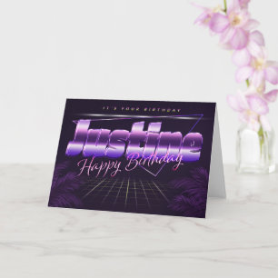 Justine Name Vorname lila retro Karte Geburtstag