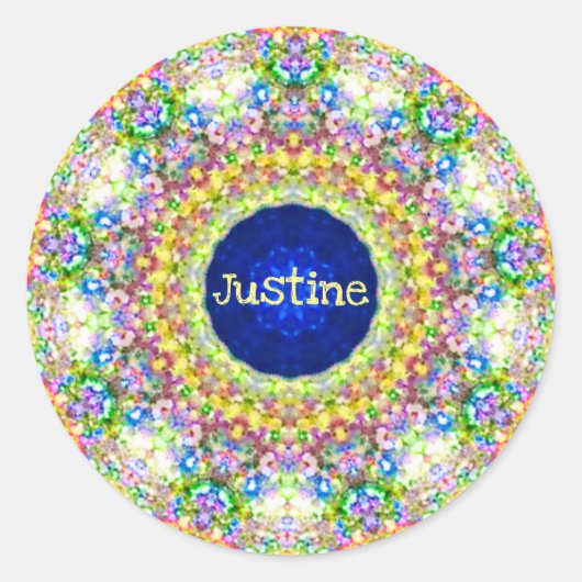 JUSTINE ~ Sweet Floral Pattern ~ Personalisiert ~ Runder Aufkleber (Vorderseite)