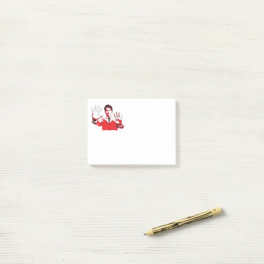 Justins Hände Post-it Klebezettel (Auf Schreibtisch)
