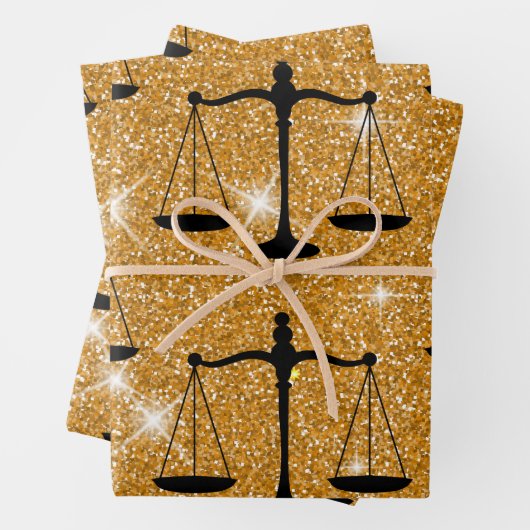 Justitsymbol Balanced Scales Golden Glitzer Geschenkpapier Set (Beispiel)