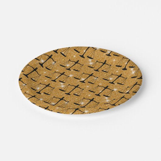 Justitsymbol Balanced Scales Golden Glitzer Pappteller (Schrägansicht)