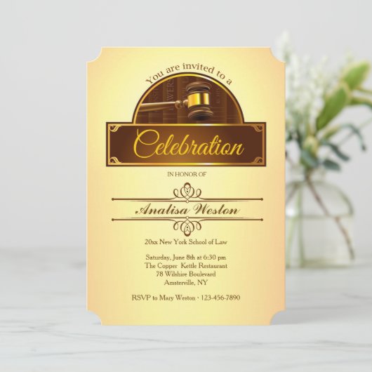 Justiz Gavel Abschluss Einladung (Stehend Vorderseite)