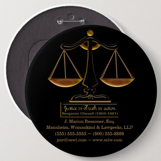 Justiz in Aktion (Personalisiertes Werbegeschenk) Button (Vorne & Hinten)