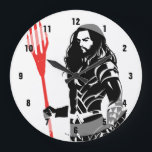 Justizbehörde| Aquaman Pose Noir Pop Art Große Wanduhr<br><div class="desc">Karo heraus,  diese schwarz-weiße Silhouette der Gerechtigkeitsliga Aquaman,  wie er mit seinem Trident steht. Diese Noir-Stil Grafik wird mit seinem trident-farbigen,  hellen Rot betont.</div>