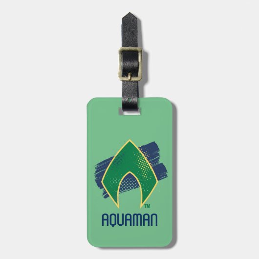 Justizielle Liga | Brush & Halftone Aquaman Symbol Gepäckanhänger (Vorderseite vertikal)
