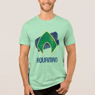 Justizielle Liga Brush & Halftone Aquaman Symbol Tri-Blend Shirt
