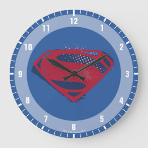 Justizielle Liga   Brush & Halftone Superman Symbo Große Wanduhr