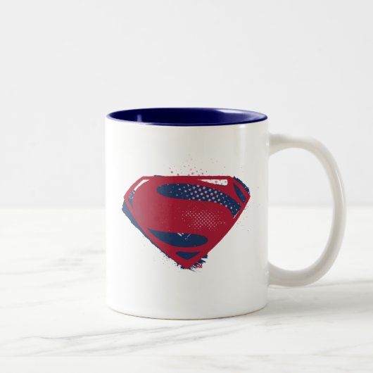 Justizielle Liga | Brush & Halftone Superman Symbo Zweifarbige Tasse (Rechts)