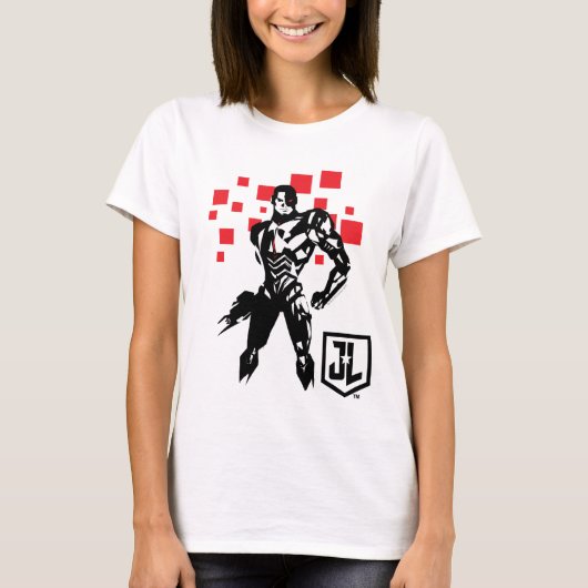 Justizielle Liga | Cyborg Digital Noir Pop Art T-Shirt (Vorderseite)