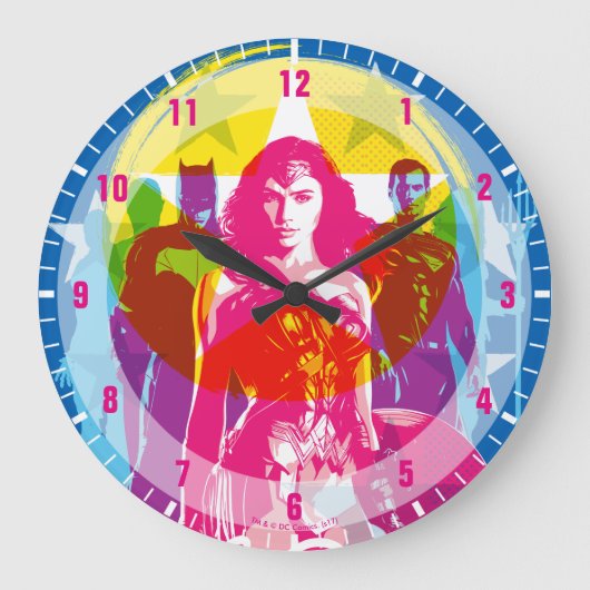 Justizielle Liga | Retro Group & Logo Pop Art Große Wanduhr (Vorderseite)