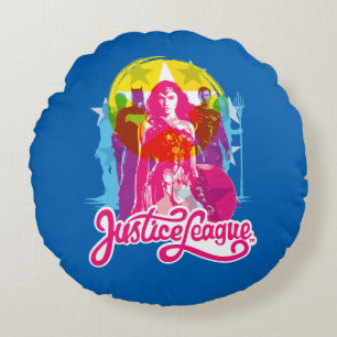 Justizielle Liga Retro Group & Logo Pop Art Rundes Kissen