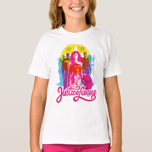 Justizielle Liga | Retro Group & Logo Pop Art T-Shirt (Vorderseite)