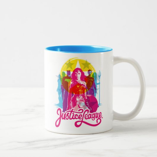 Justizielle Liga | Retro Group & Logo Pop Art Zweifarbige Tasse (Rechts)