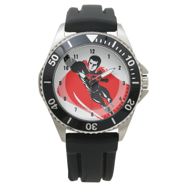 Justizielle Liga | Superman Flying Noir Pop Art Armbanduhr (Vorderseite)