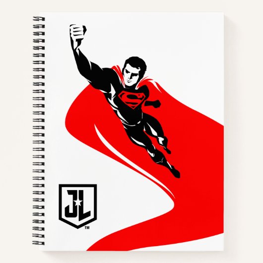 Justizielle Liga | Superman Flying Noir Pop Art Notizbuch (Vorderseite)