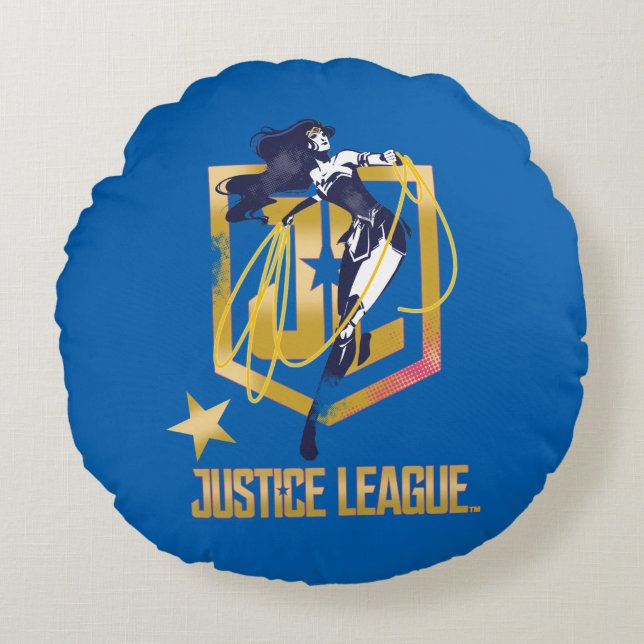Justizielle Liga | Wonder Woman JL Logo Pop Art Rundes Kissen (Vorderseite)