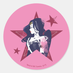 Justizielle Liga   Wonder Woman & Stars Pop Kunst  Runder Aufkleber