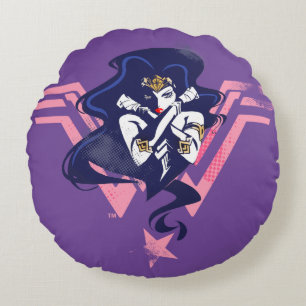 Justizielle Liga Wonder Woman & Symbol Pop Art Rundes Kissen