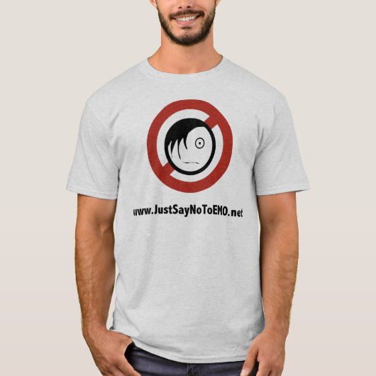 JustSayNoToEMO.net auf grauem T - Shirt (Vorderseite)