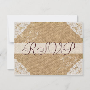 Jute Antique Weiße Spitze Hochzeit RSVP Karte
