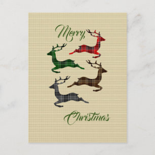Jute-Karo Weihnachts-Rentier-Postkarte Postkarte