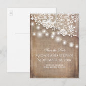 Jute-Lace und Lichterketten Rustikale Save-the-Dat Ankündigungspostkarte (Vorne/Hinten)