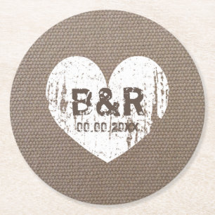 Jute-Landhaus-Schick-Monogramm-Unterleger für die Runder Pappuntersetzer
