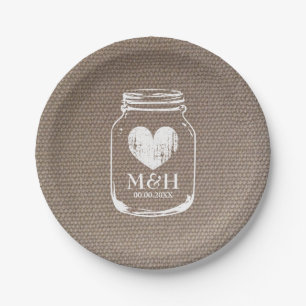 Jute-Landhausstil-Mason-Glas-Hochzeitsfeier-Teller Pappteller