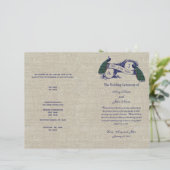 Jute Leinen Pfauen Rustikales Hochzeitsprogramm (Stehend Vorderseite)