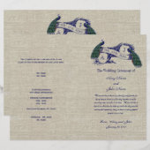 Jute Leinen Pfauen Rustikales Hochzeitsprogramm (Vorne/Hinten)